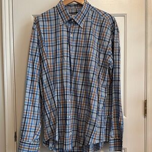 NWOT Peter Millar Blue and Tan Checkered Shirt